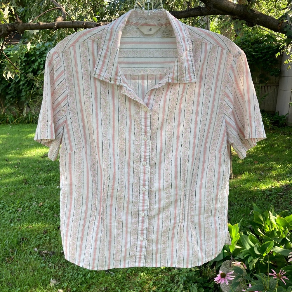 Dainty Pink Floral & Stripe J JILL Blouse